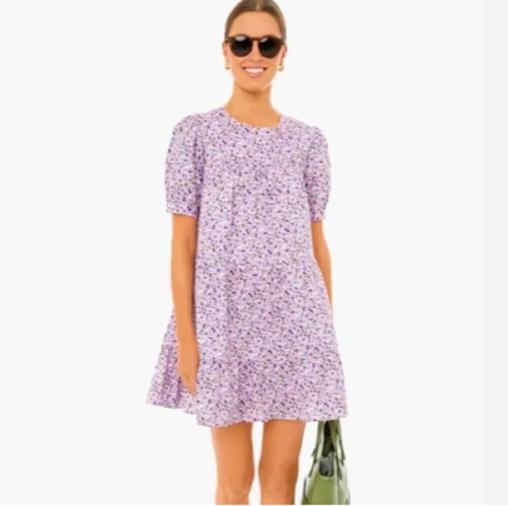 Tuckernuck Pomander Place Quinn Lilac Floral Tiered Puff Sleeve Mini Dress Small